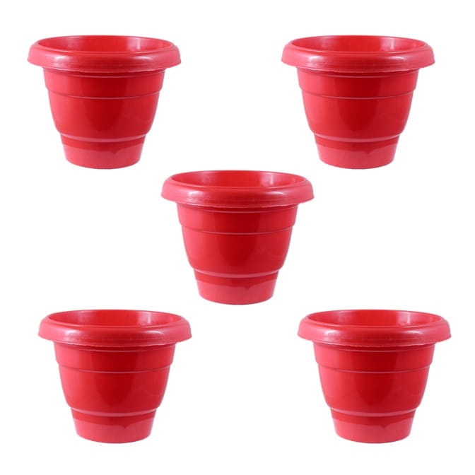 Buy Set of 05 - 8 Inch Terracotta Red Classy Plastic Pot Online | Urvann.com Set of 05 - 8 Inch Terracotta Red Classy Plastic Pot