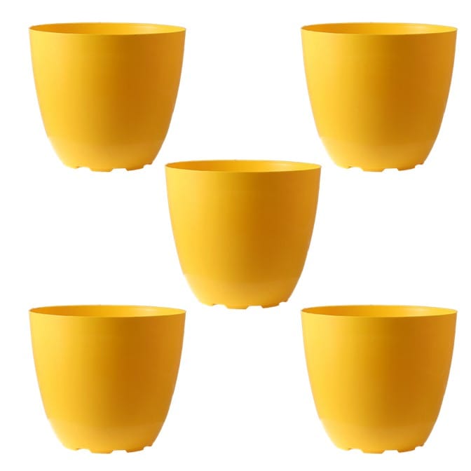 Set of 05 - 4 Inch Yellow Premium Orchid Round Plastic Pot