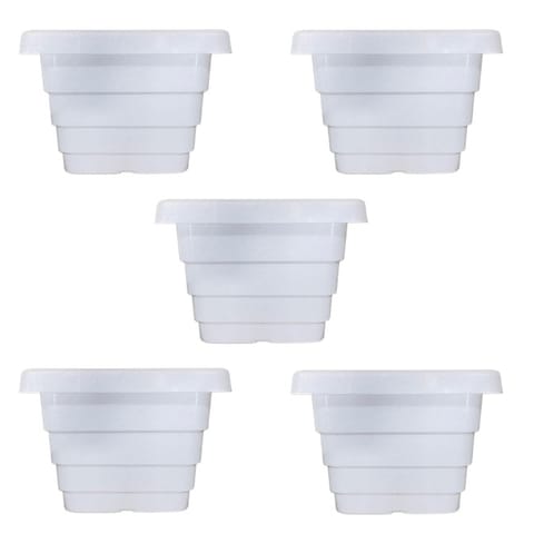 Set of 05 - 4 Inch White Premium Orchid Square Plastic Pots