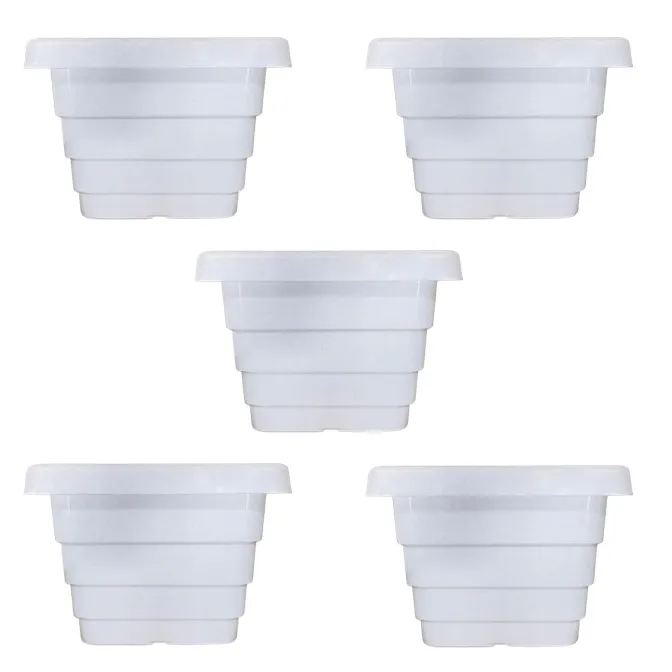 Set of 05 - 4 Inch White Premium Orchid Square Plastic Pots