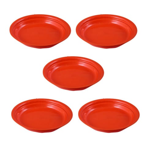 Set of 05 - 6.5 Inch Terracotta Red Premium Round Trays - To keep under the Pots