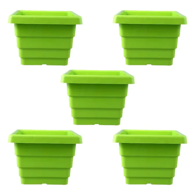 Set of 05 - 4 Inch Green Premium Orchid Square Plastic Pot