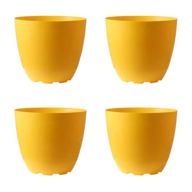 Set of 04 - 4 Inch Yellow Premium Orchid Round Plastic Pot