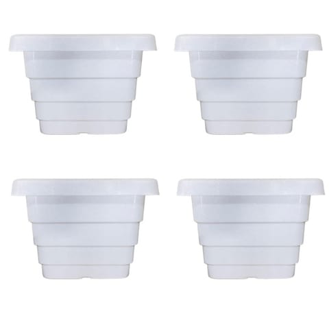 Set of 04 - 4 Inch White Premium Orchid Square Plastic Pot