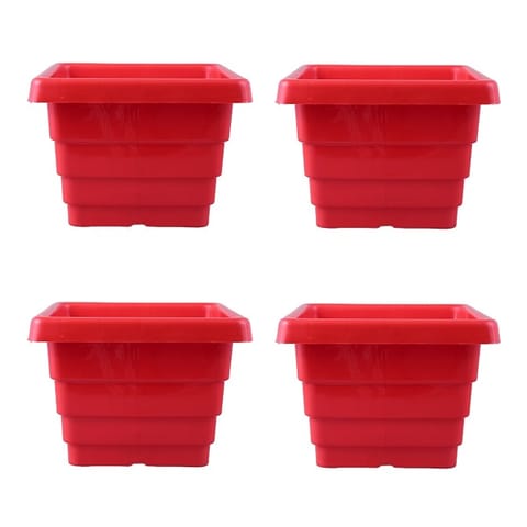 Set of 04 - 4 Inch Red Premium Orchid Square Plastic Pots