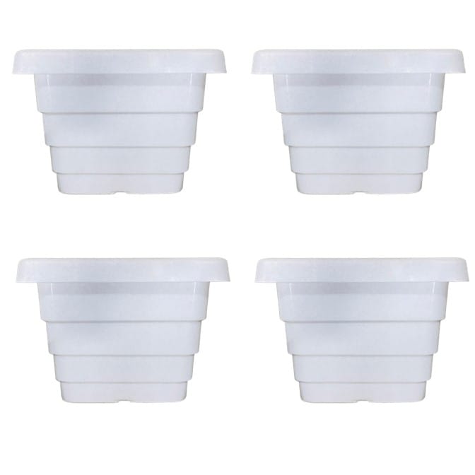 Set of 04 - 4 Inch White Premium Orchid Square Plastic Pots