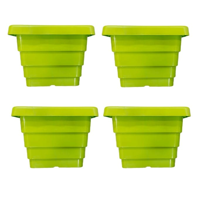 Set of 04 - 4 Inch Green Premium Orchid Square Plastic Pot