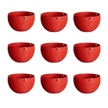Set of 09 - 7 X 4.5 Inch Red Premium Euro Plastic Hanging Basket