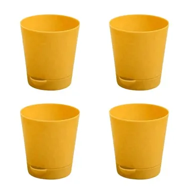 Set of 04 - 4 Inch Yellow Florence Self Watering Pots