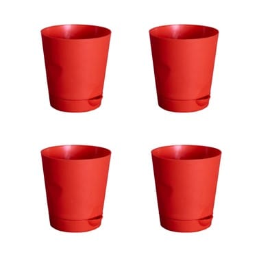 Set of 04 - 4 Inch Red Florence Self Watering Pots