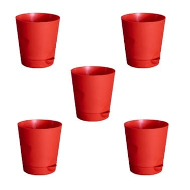 Set of 05 - 4 Inch Red Florence Self Watering Pots