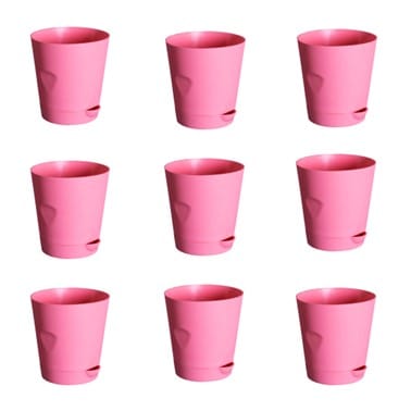 Set of 09 - 4 Inch Pink Florence Self Watering Pots