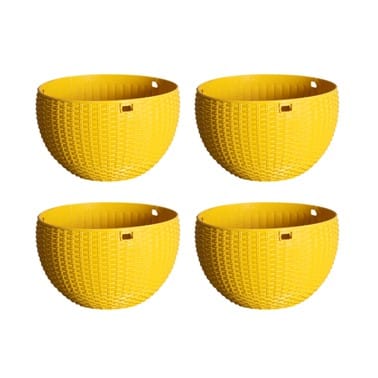 Set of 04 - 7 X 4.5 Inch Yellow Premium Euro Plastic Hanging Basket