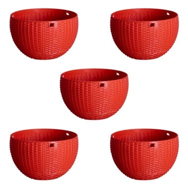 Set of 05 - 7 X 4.5 Inch Red Premium Euro Plastic Hanging Basket