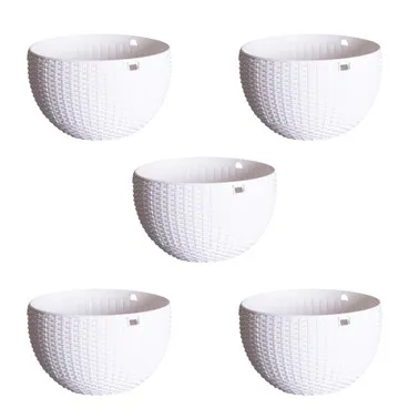 Set of 05 - 7 X 4.5 Inch White Premium Euro Plastic Hanging Basket