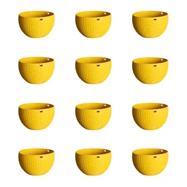 Set of 12 - 7 X 4.5 Inch Yellow Premium Euro Plastic Hanging Basket