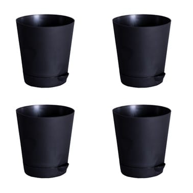 Set of 04 - 4 Inch Black Florence Self Watering Pot
