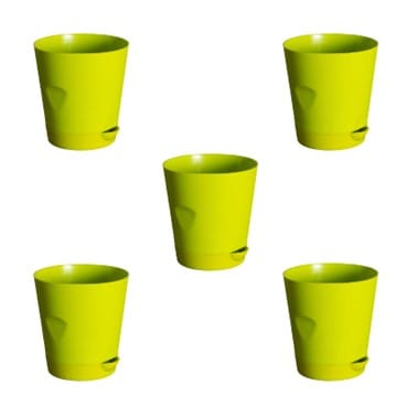 Set of 05 - 4 Inch Green Florence Self Watering Pot