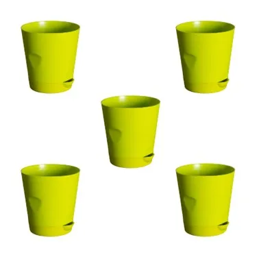 Set of 05 - 4 Inch Green Florence Self Watering Pot