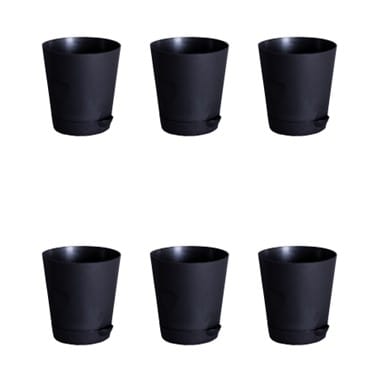 Set of 06 - 4 Inch Black Florence Self Watering Pot