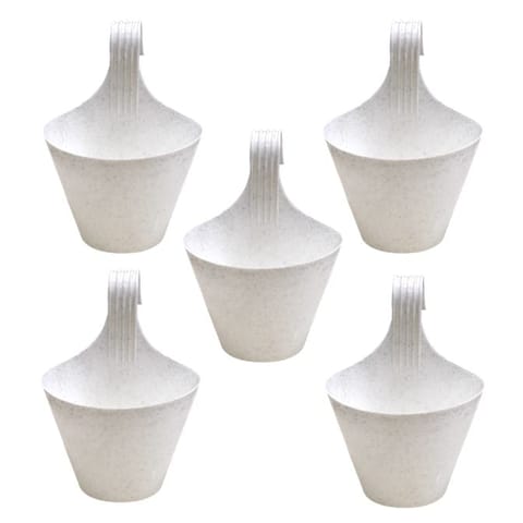 Set of 05 - 8 Inch White Single Hook Hanging Plastic Pot