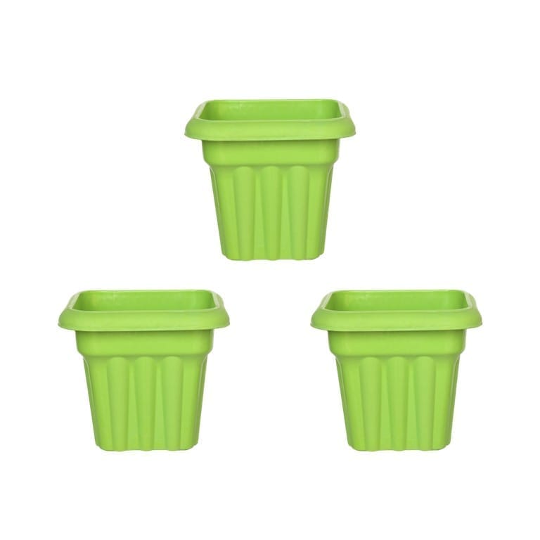 Buy Set of 03 - 8 Inch Green Heavy Square Plastic Pot Online | Urvann.com Set of 03 - 8 Inch Green Heavy Square Plastic Pot