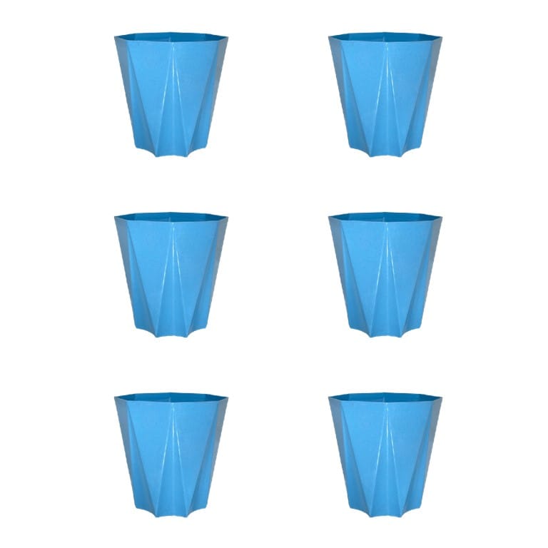 Set of 6 - 4 Inch Blue Marble Premium Diamanti Plastic Pot