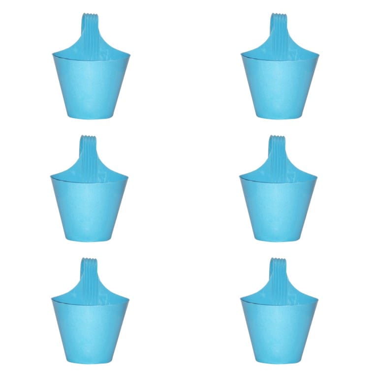 Set of 6 - 8 Inch Blue Marble Single Hook Hanging Plastic Pots
