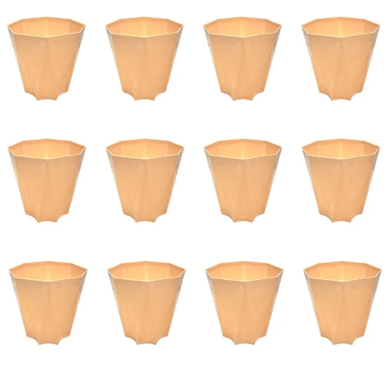 Set of 12 - 4 Inch Beige Marble Premium Diamanti Plastic Pots