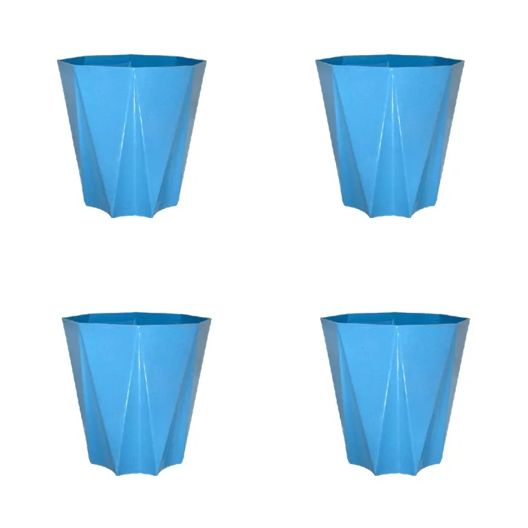 Set of 4 - 4 Inch Blue Marble Premium Diamanti Plastic Pots
