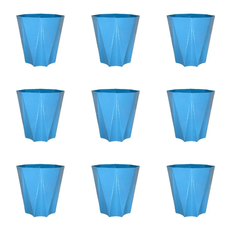 Set of 9 - 4 Inch Blue Marble Premium Diamanti Plastic Pots