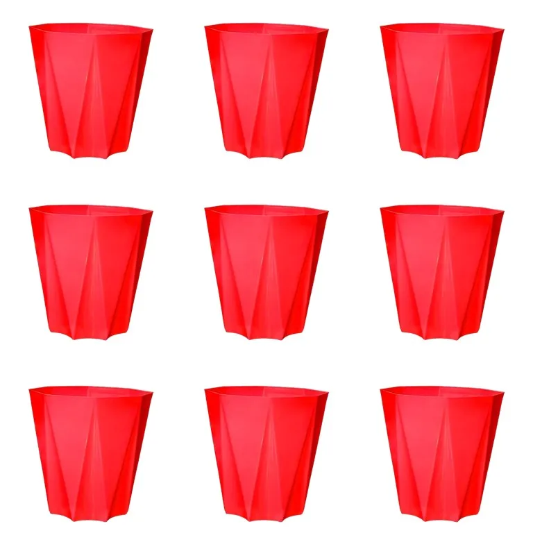 Set of 9 - 4 Inch Red Premium Diamanti Plastic Pots