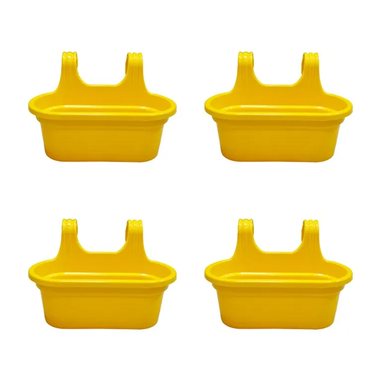 Set of 4 - 14 X 10 Inch Yellow Double Hook Hanging Plastic Pot
