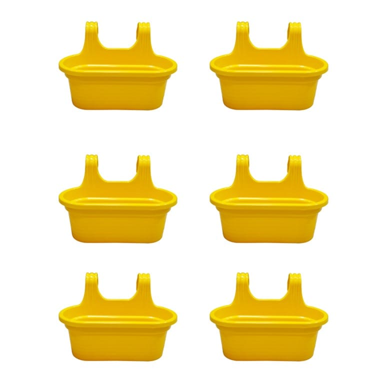 Set of 6 - 14 X 10 Inch Yellow Double Hook Hanging Plastic Pot
