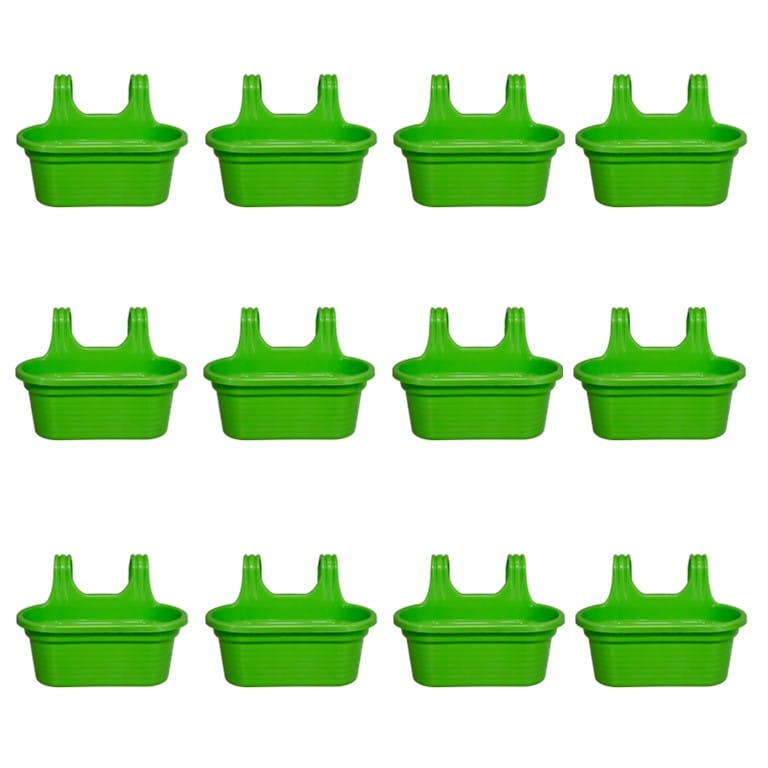 Set of 12 - 14 X 10 Inch Green Double Hook Hanging Plastic Pot