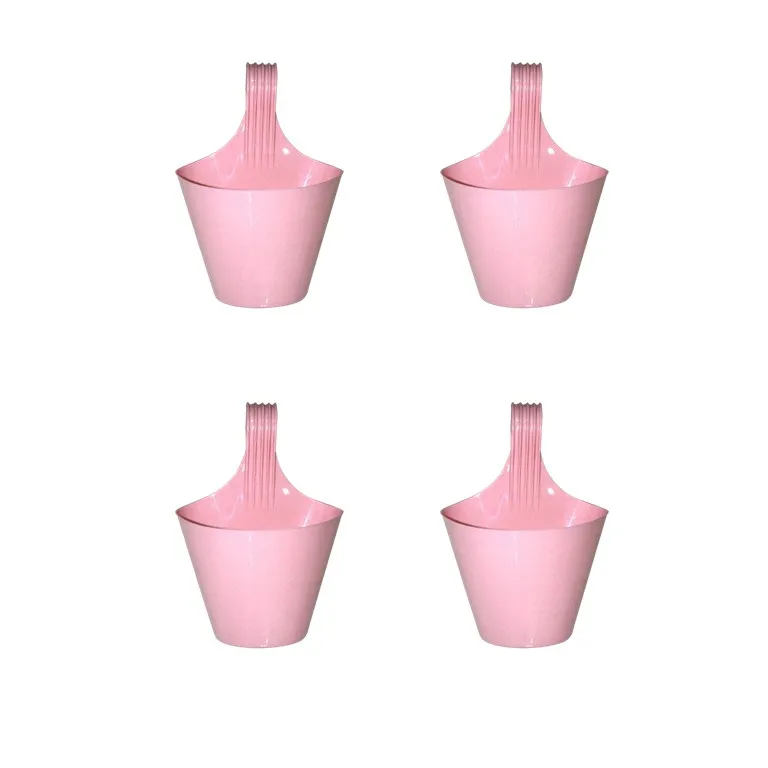 Set of 4 - 8 Inch Pink Marble Single Hook Hanging Plastic Pot