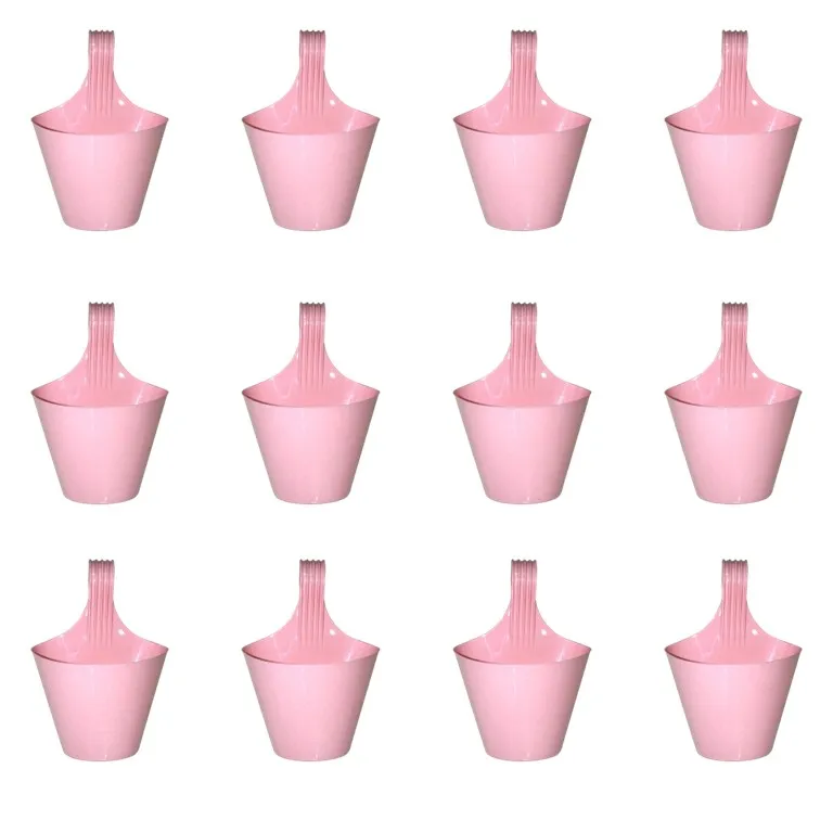 Set of 12 - 8 Inch Pink Marble Single Hook Hanging Plastic Pot