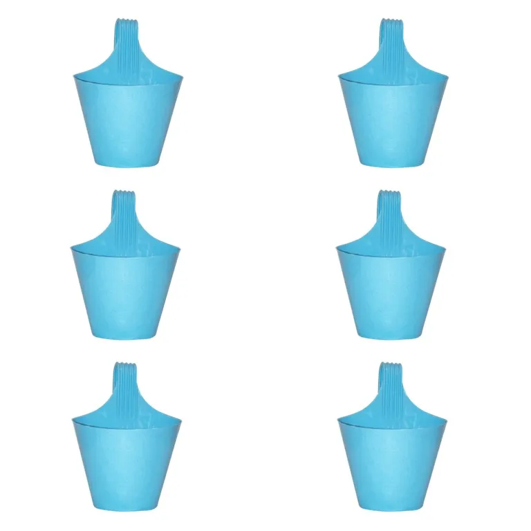 Set of 6 - 8 Inch Blue Marble Single Hook Hanging Plastic Pot