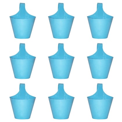 Set of 9 - 8 Inch Blue Marble Single Hook Hanging Plastic Pot