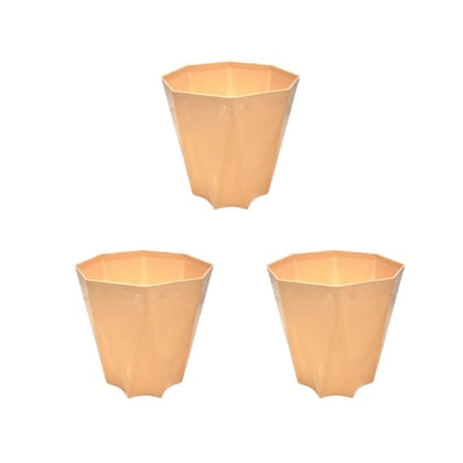 Set of 3 - 4 Inch Beige Marble Premium Diamanti Plastic Pot