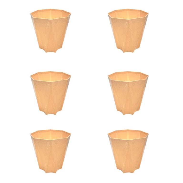 Set of 6 - 4 Inch Beige Marble Premium Diamanti Plastic Pot