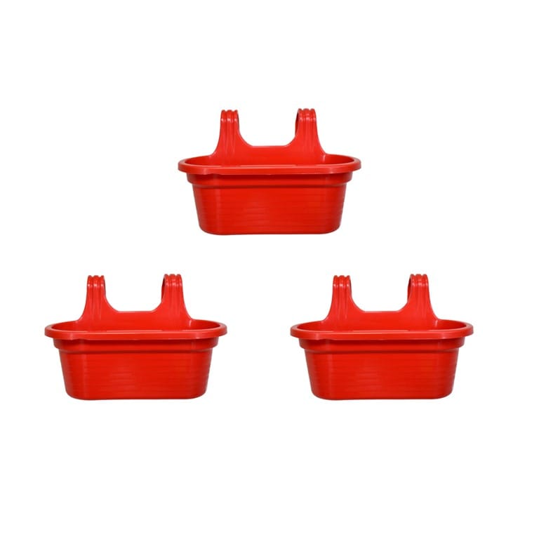 Set of 3 - 14 X 10 Inch Red Double Hook Hanging Plastic Pots