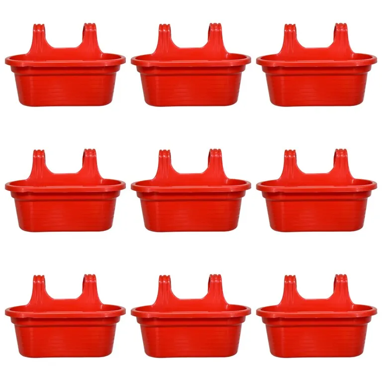 Set of 9 - 14 X 10 Inch Red Double Hook Hanging Plastic Pots