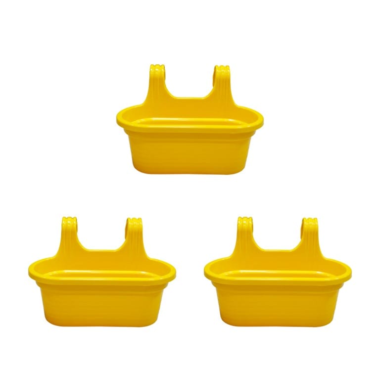 Set of 3 - 14 X 10 Inch Yellow Double Hook Hanging Plastic Pots