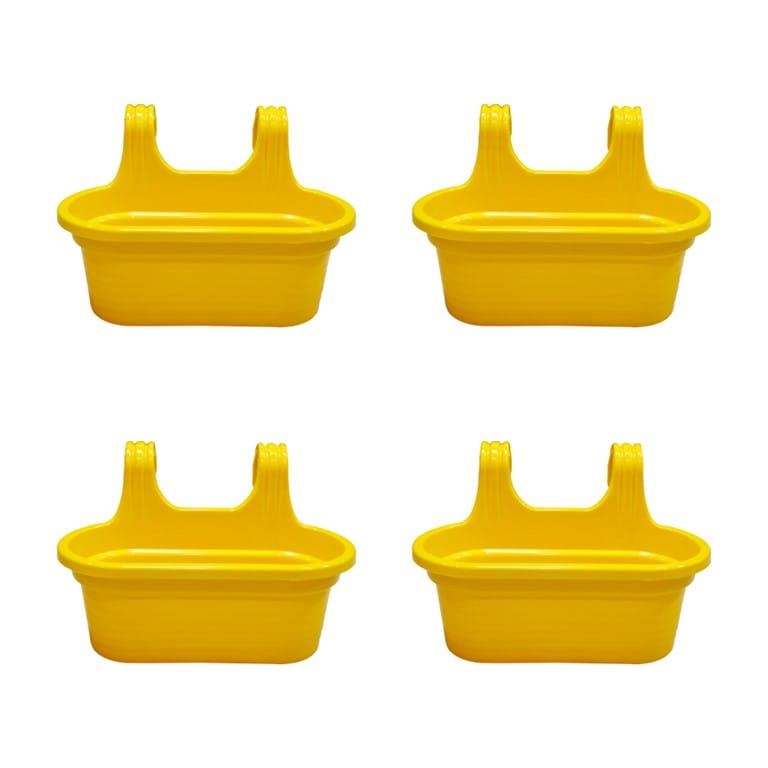 Set of 4 - 14 X 10 Inch Yellow Double Hook Hanging Plastic Pots