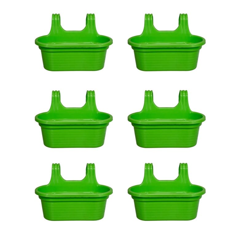 Set of 6 - 14 X 10 Inch Green Double Hook Hanging Plastic Pots