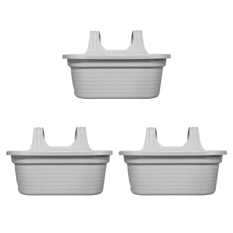 Set of 3 - 14 X 10 Inch White Double Hook Hanging Plastic Pots