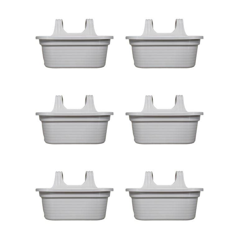 Set of 6 - 14 X 10 Inch White Double Hook Hanging Plastic Pots
