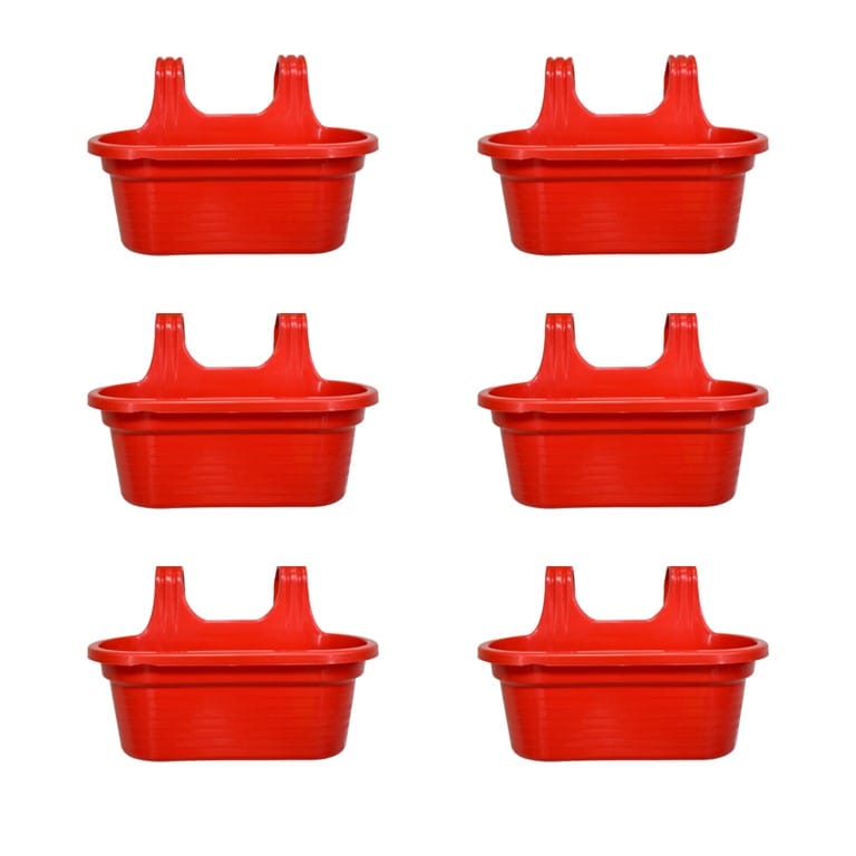 Set of 6 - 14 X 10 Inch Red Double Hook Hanging Plastic Pot