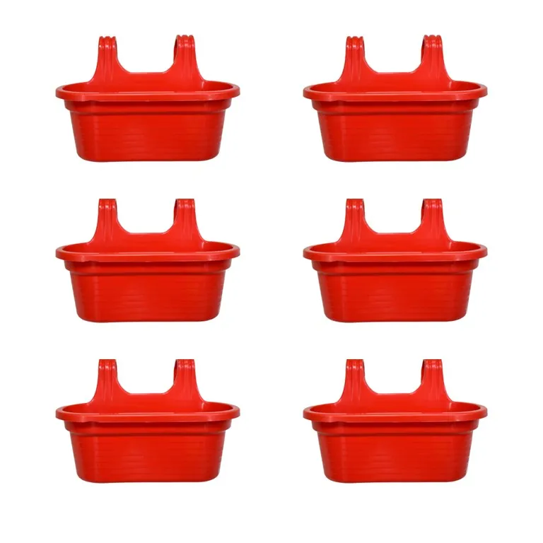 Set of 6 - 14 X 10 Inch Red Double Hook Hanging Plastic Pot